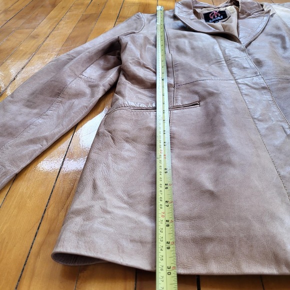 Akoury Vintage Tan Genuine Leather Button Blazer Jacket - Picture 8 of 14